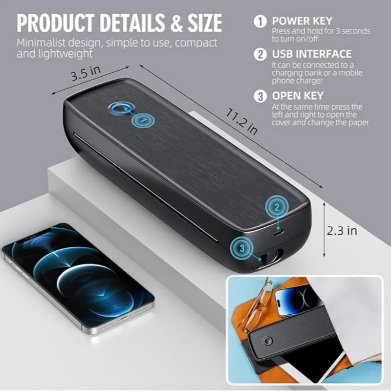 SirTech™ Portable Wireless Printer – Bluetooth Thermal Inkless Printer for iOS & Android